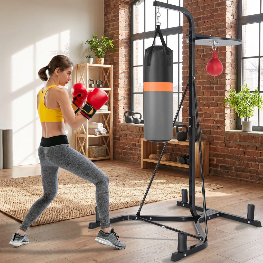 Airfind Heavy Duty Freestanding Boxing Punching Stand with Heavy Bag and Adjustable Speed Bag for Home Gym Strength Training, Grey
