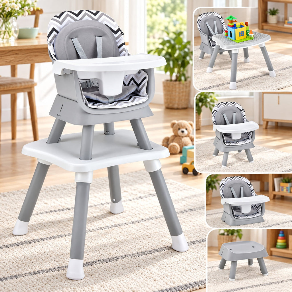 Airfind 6-in-1 Convertible Youth High Chair featuring Adjustable Removable Tray with Detailed Instruction and Tool-free Installation, Gray
