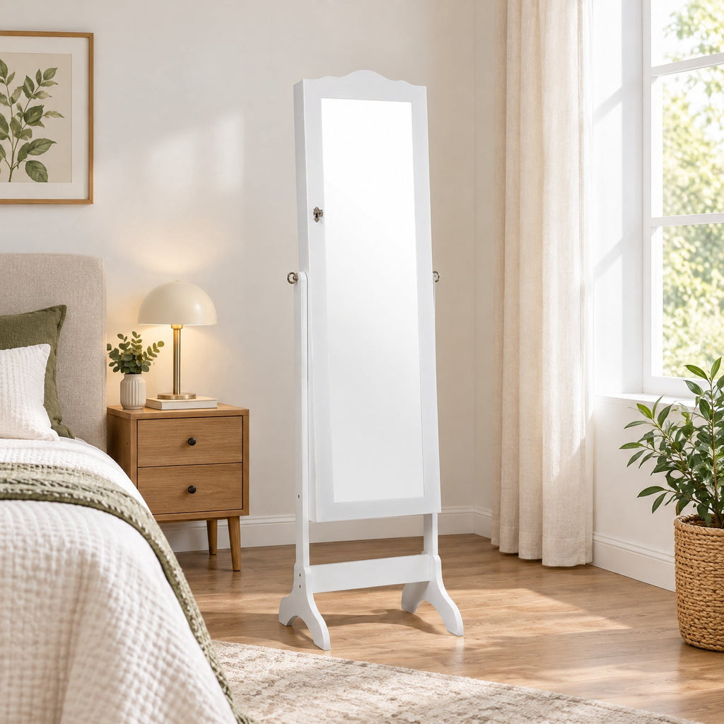 Airfind 14 LED Jewelry Armoire Cabinet with Full Length Mirror and 4 Tilting Angles, MDF board Frame, 18 x 14.5 x 63 Footprint, White