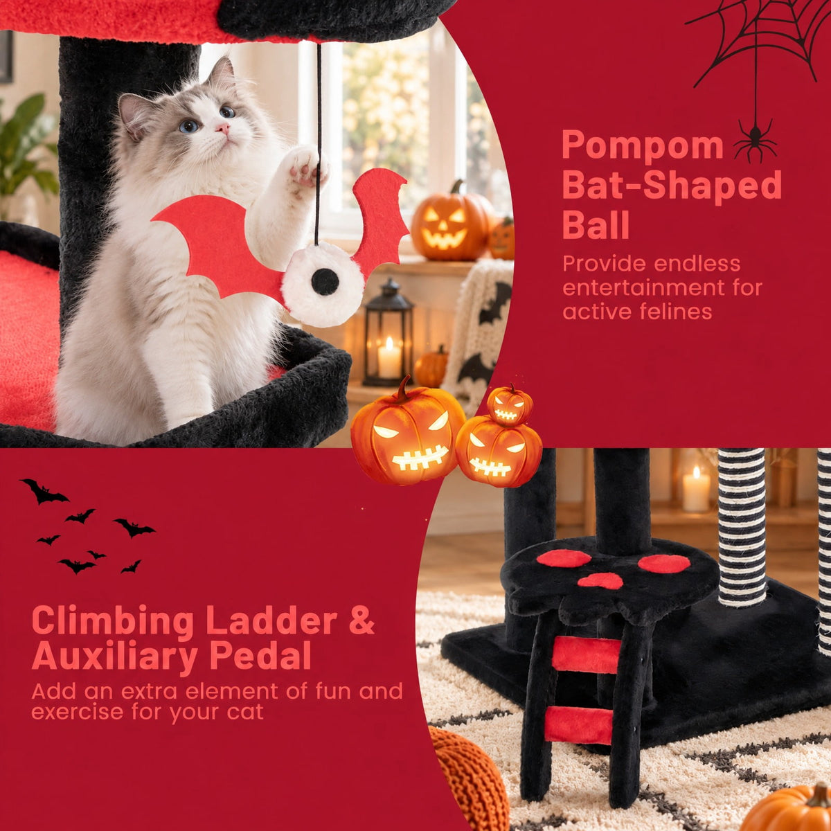 Airfind Gothic Cat Tree with Cat Bed Cat Condo and Sisal Scratching Post, 22 Lbs Capacity, Engineering Board Plush Fabric Sisal, Black