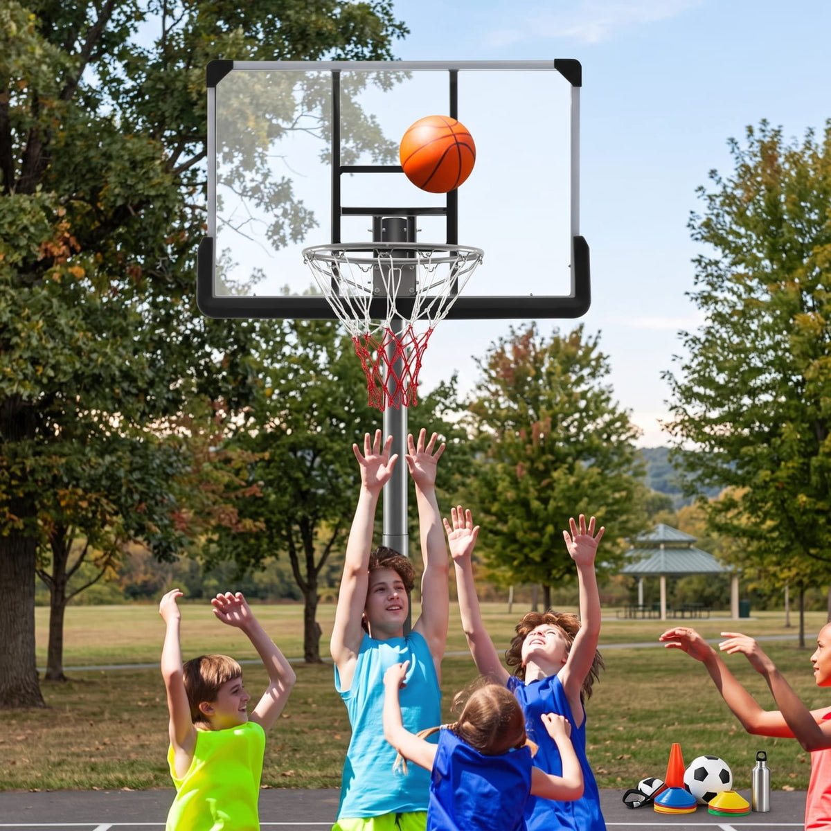 Airfind Portable Basketball Hoop with 5.4 to 6.6 Foot Adjustable Height 50 Inch Shatterproof Backboard and Fillable Base for Backyard Poolside, Black