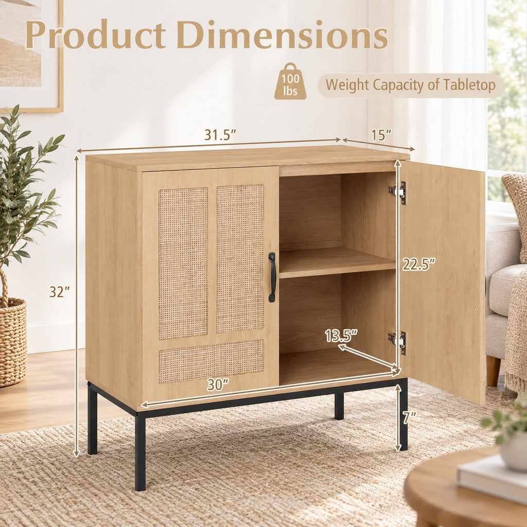 Airfind Boho Storage Cabinet with Asymmetrical Pattern Doors for Kitchen, 100 Lbs Capacity, 31.5 Inch X 15 Inch X 32 Inch (l X W X H) Inside, Natural
