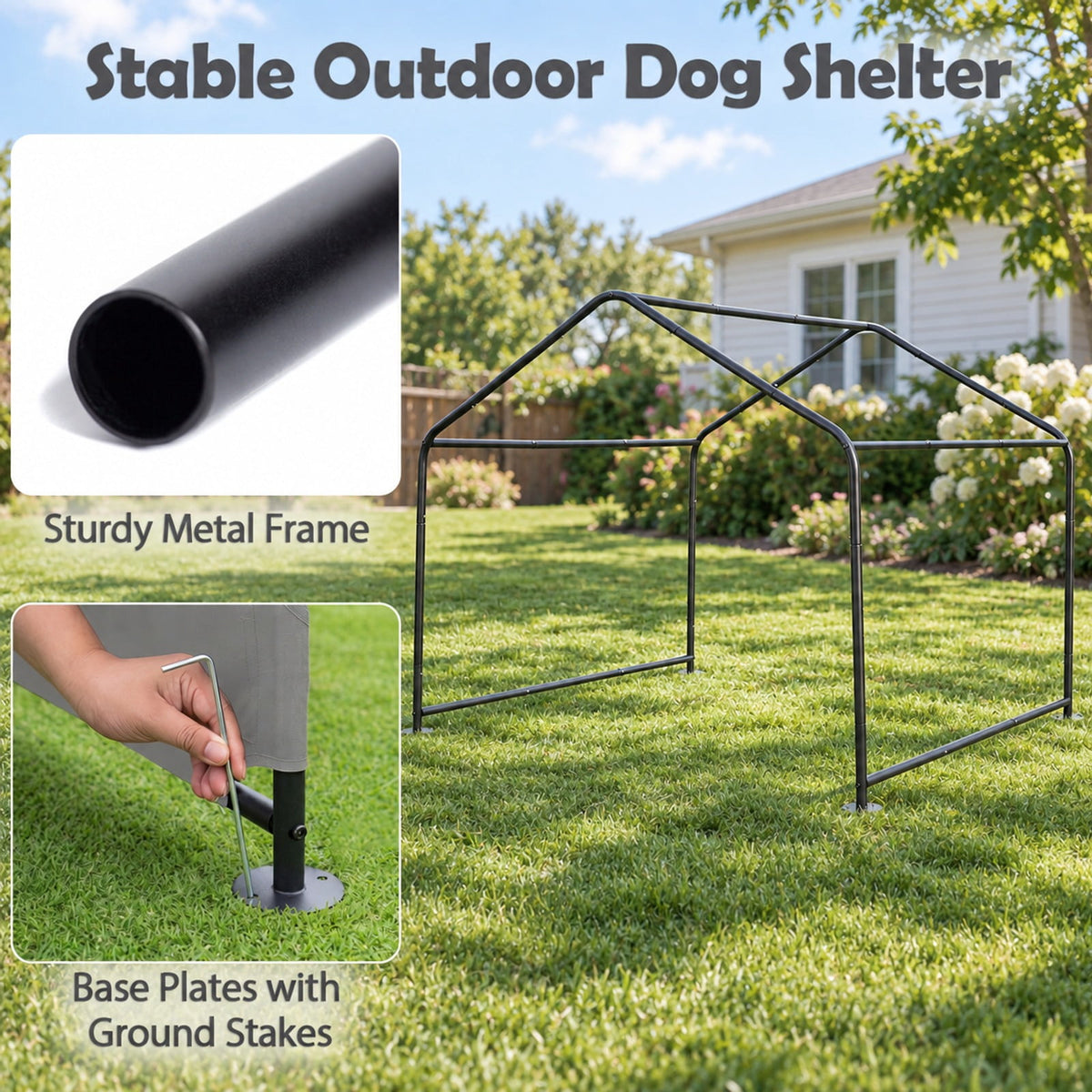 Airfind Outdoor Dog Shade Shelter with reliable Roof and Ground Stakes for Deck, 420D Oxford Fabric Metal, 51 Inch x 46.5 Inch x 42.5 Inch