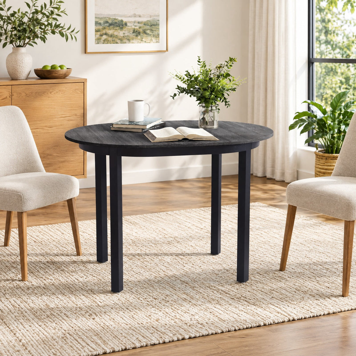 Airfind 43 Inch Wooden Dining Table with Rubber Wood Legs for 2-4 People, 260 lbs Capacity, Rubber Wood MDF Frame, 43 x 31 x 30 Footprint, Black