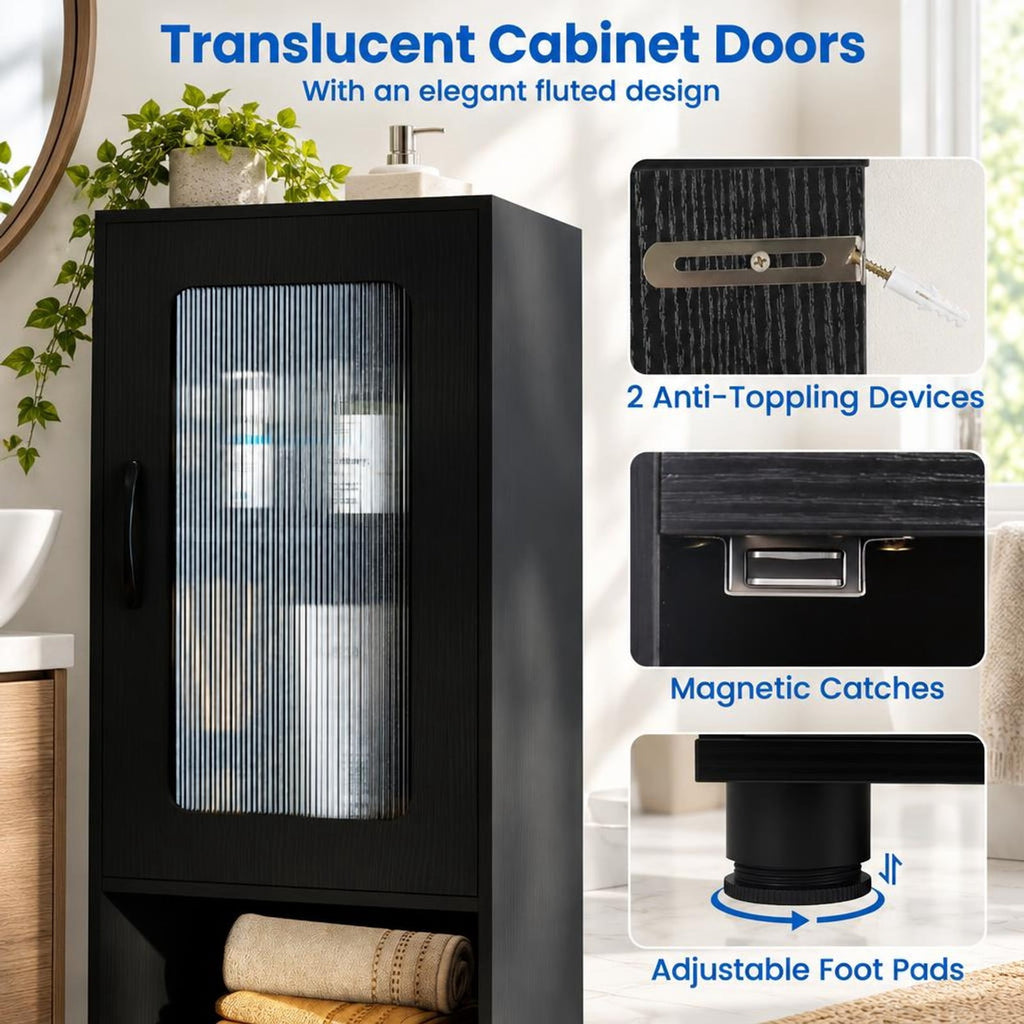 Airfind Tall Bathroom Storage Cabinet 67 Inches Freestanding Storage Organizer, 155 lbs Capacity, Engineered Wood MDF Frame, Black