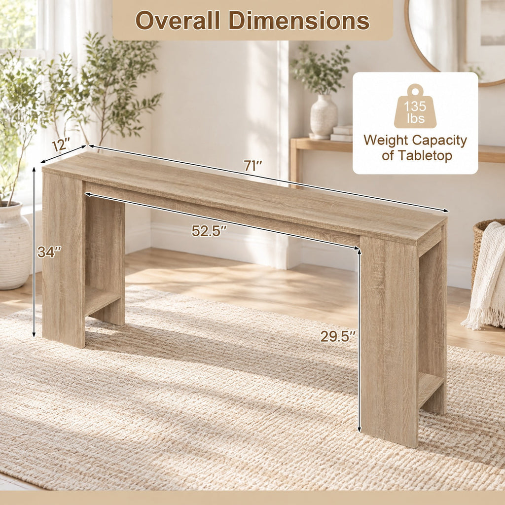 Airfind 71 Inches Long Console Table with Storage for Hallway, 135 lbs Capacity, Engineered Wood Frame, 71 Inch x 12 Inch x 34 Inch Footprint, Natural