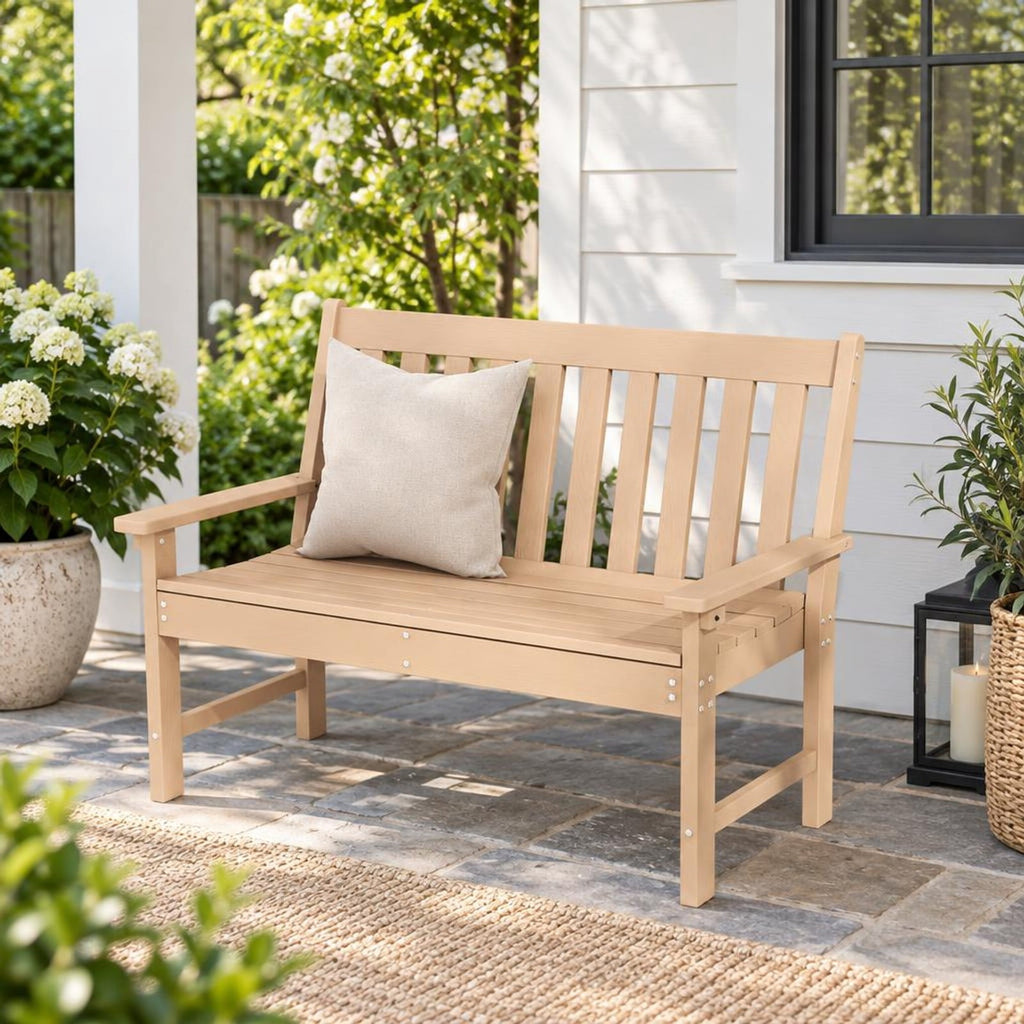 Airfind 52 Inch All-Weather HDPE Outdoor Bench with Backrest and Armrests, 705 lbs Capacity, HDPE Frame, Gray