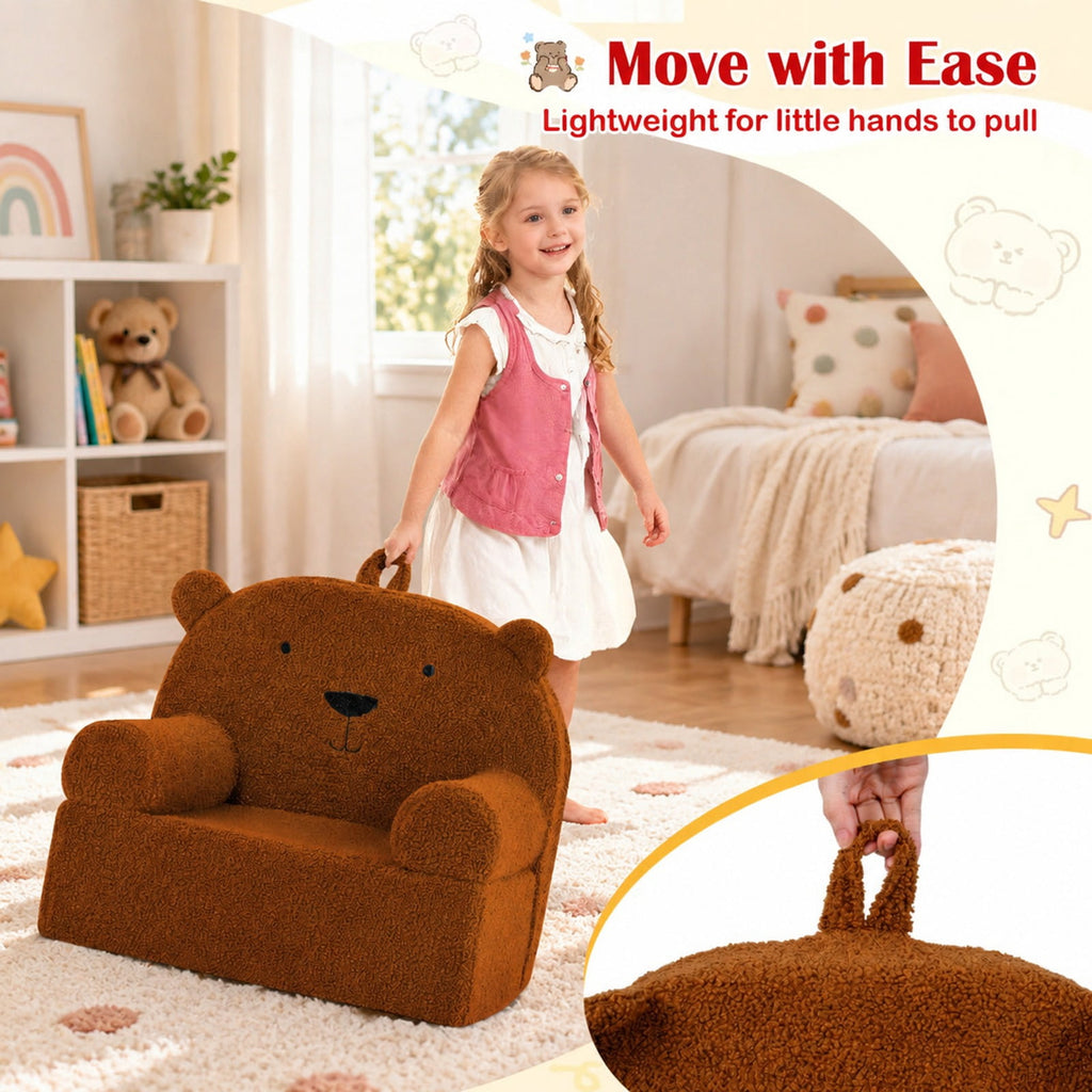 Airfind Kids Bear Sofa Toddler Foam Couch with Soft Fleece Fabric Cover, Teddy Fleece Fabric Frame, for 3+ years old, 20 x 16 x 18 Footprint