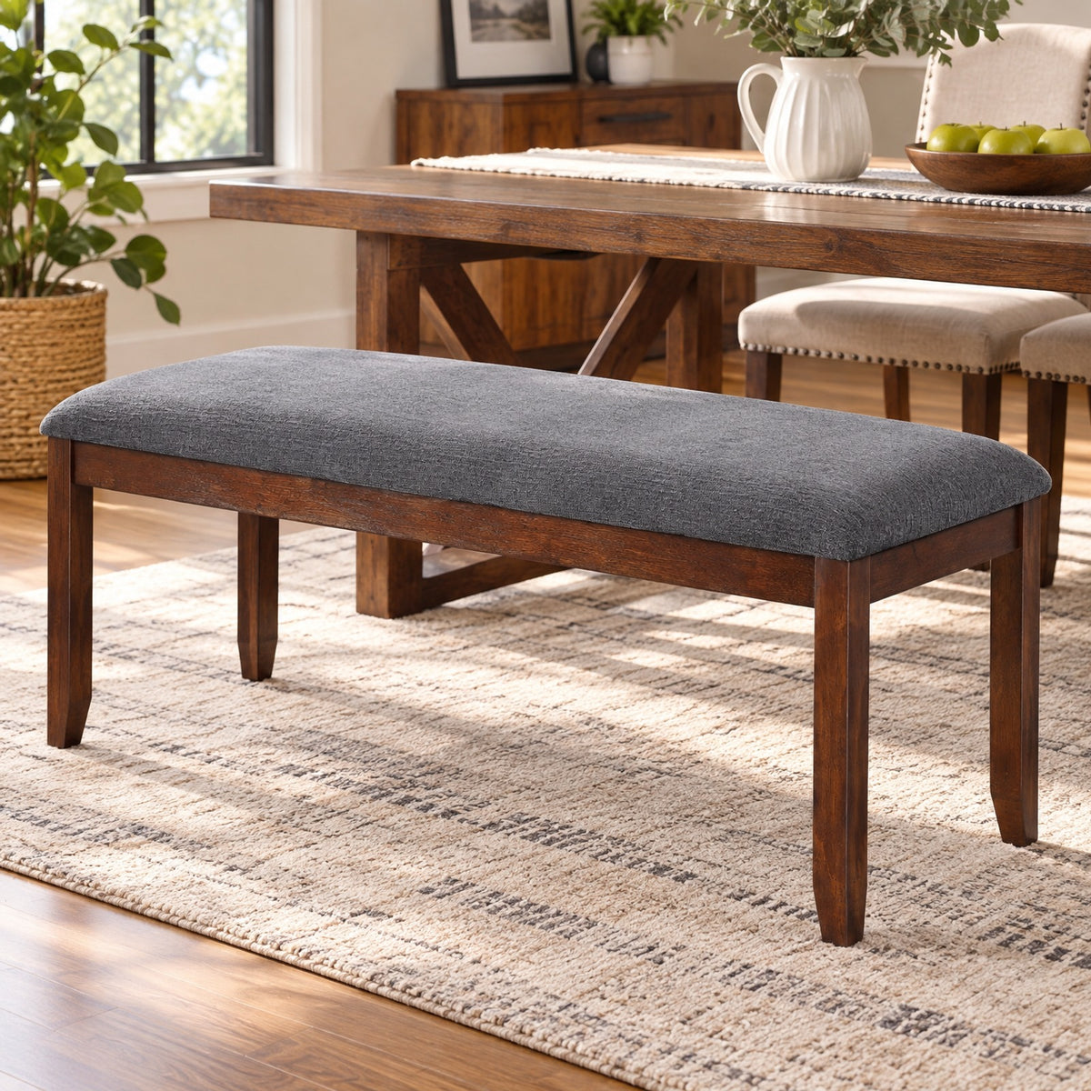 Airfind Upholstered Entryway Bench Footstool with Wood Legs, Rubber wood linen fabric foam Frame, 47inx 15.5inx 19.5in Footprint, Wood