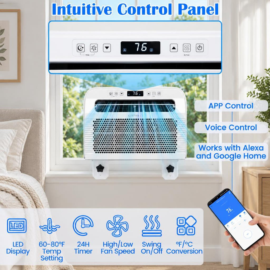 Airfind 6500 BTU Window AC Unit with WiFi APP Voice Control 24H Timer and Quiet Operation, ABS PSA Frame, 17 x 7 x 14 Footprint, White