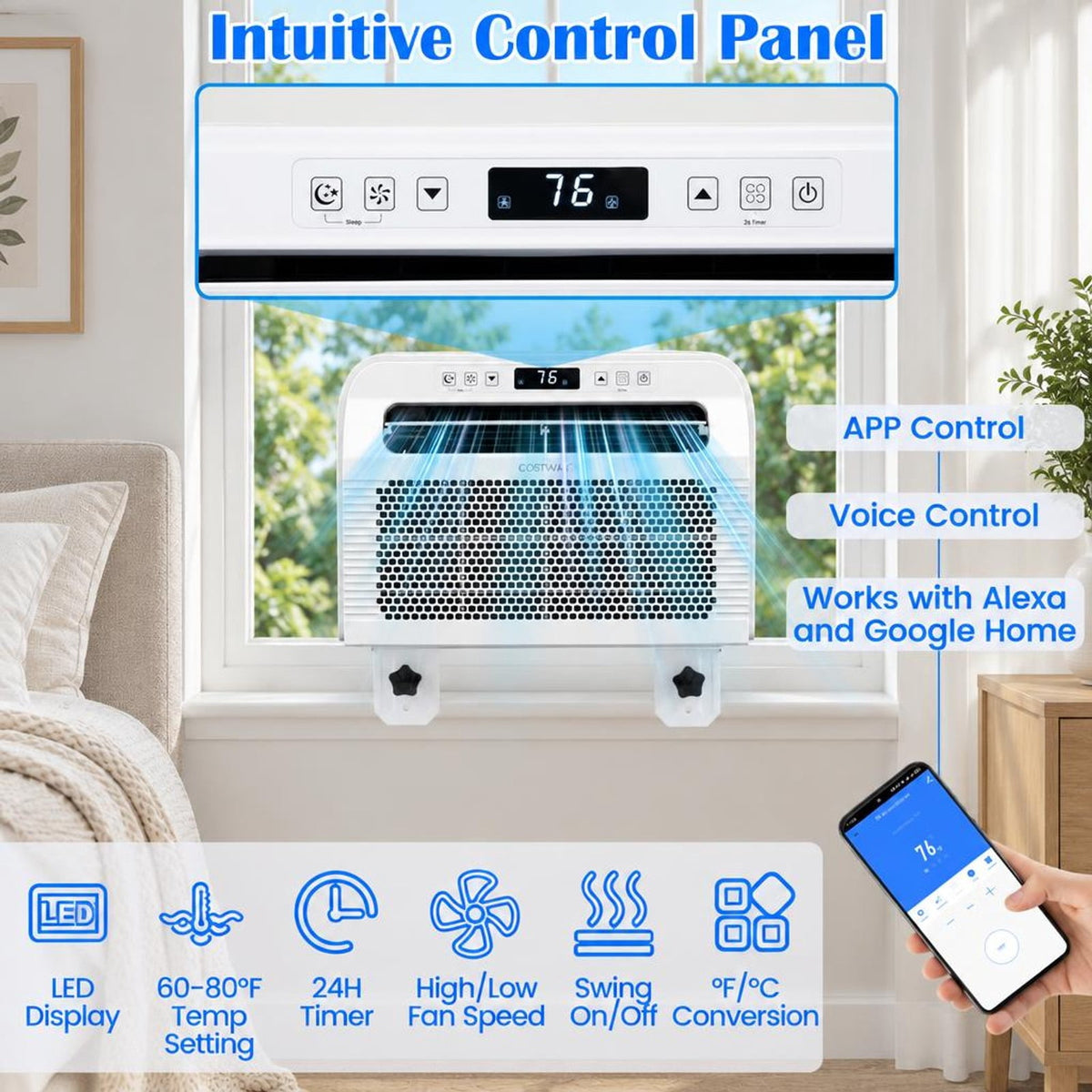 Airfind 6500 BTU Window AC Unit with WiFi APP Voice Control 24H Timer and Quiet Operation, ABS PSA Frame, 17 x 7 x 14 Footprint, White