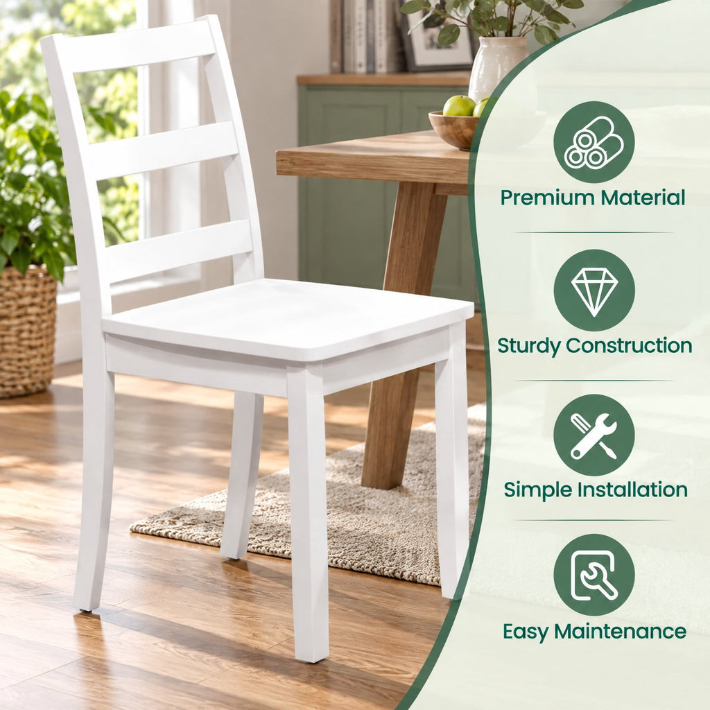 Airfind Set of 2 Wood Dining Chairs with Solid Rubber Wood Legs, 400 lbs Capacity, Rubber Wood MDF Plywood Frame, White
