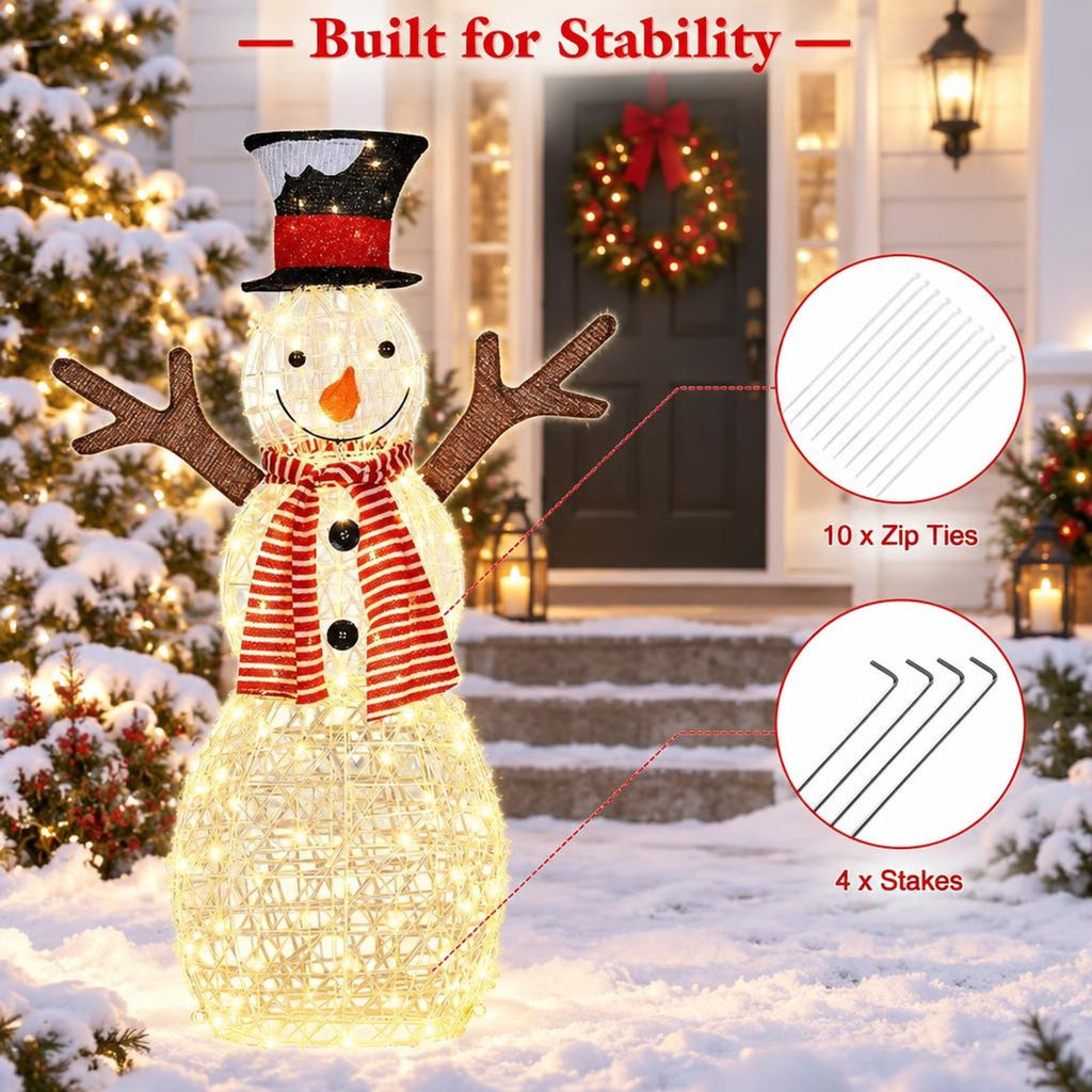 Airfind Indoor/Outdoor Christmas Lighted Snowman Decorations with Pre-Lit 80 Lights, Steel tinsel Frame