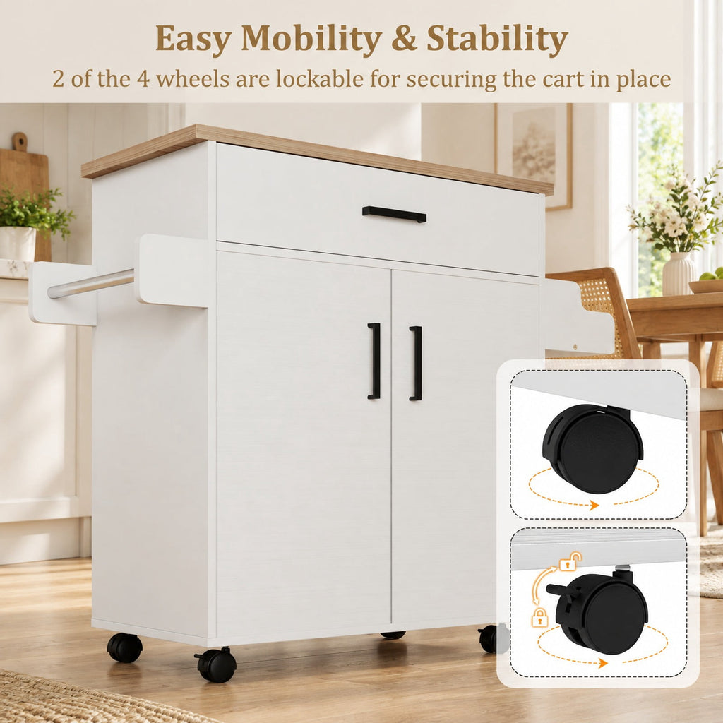 Airfind Kitchen Island Cart Rolling Kitchen Storage Island with Drawer, 220 lbs Capacity, Engineered Wood MDF Metal Frame, White