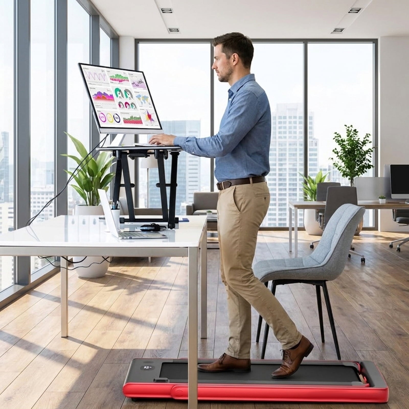 Airfind 2-in-1 Walk-to-Run Folding Treadmill Audio Console, Red