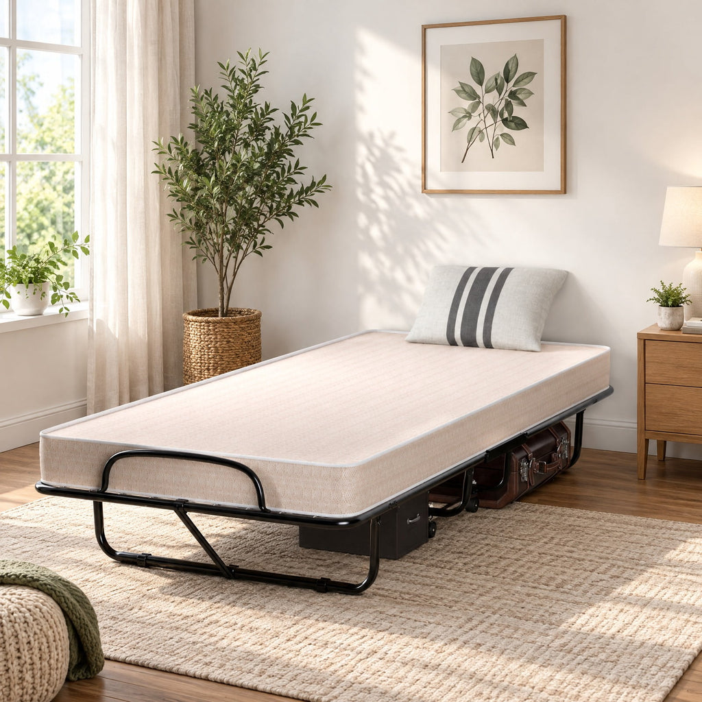 Airfind Rollaway Guest Bed with Sturdy Steel Frame and Memory Foam Mattress Made in Italy, 440 lbs Capacity, Steel memory foam foam Frame, Beige
