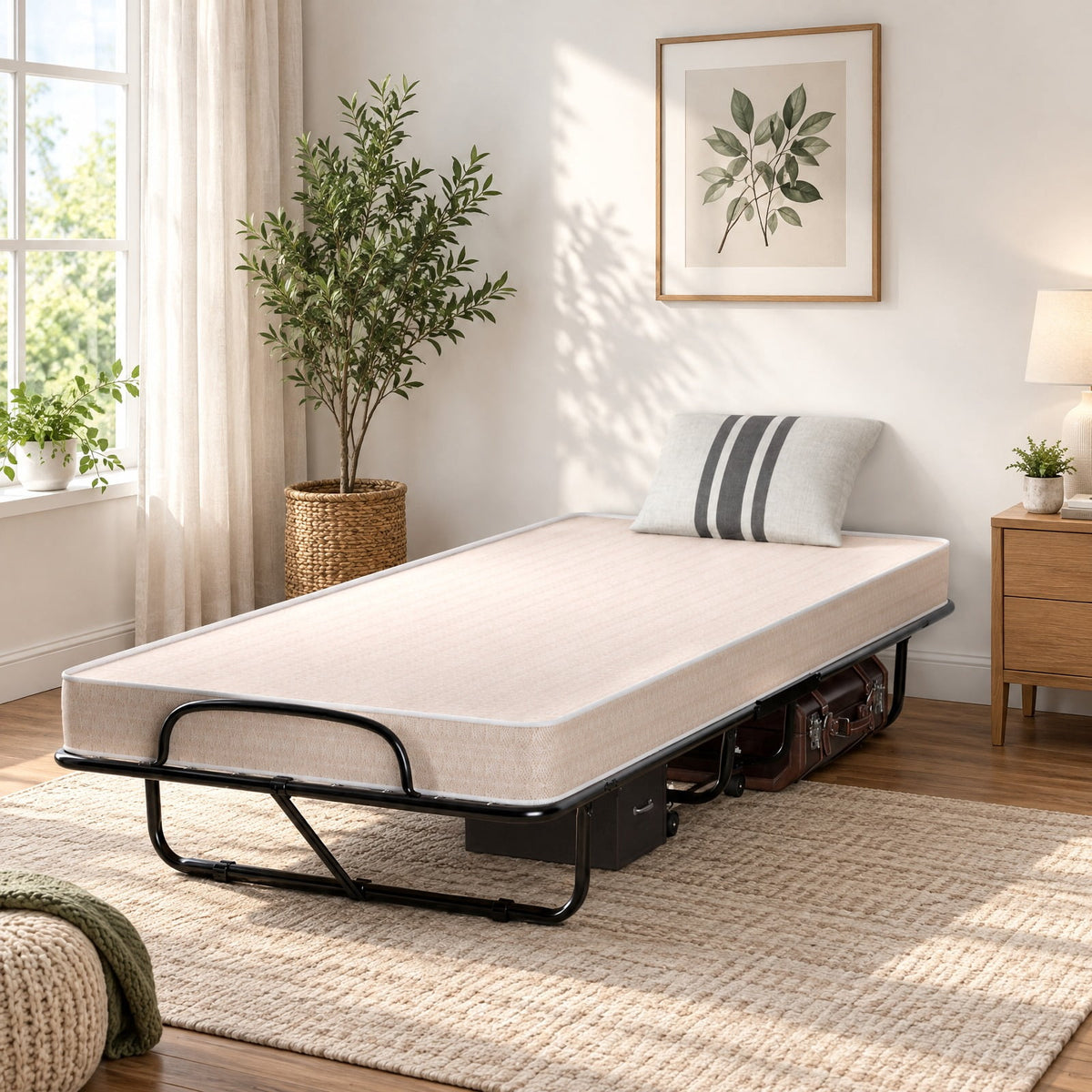 Airfind Rollaway Guest Bed with Sturdy Steel Frame and Memory Foam Mattress Made in Italy, 440 lbs Capacity, Steel memory foam foam Frame, Beige