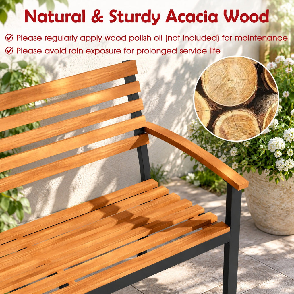 Airfind Outdoor Bench Acacia Wood Patio Loveseat with Backrest Armrests, 800 lbs Capacity, Acacia Wood Metal Frame, 47 × 23 × 34 Footprint, Wood