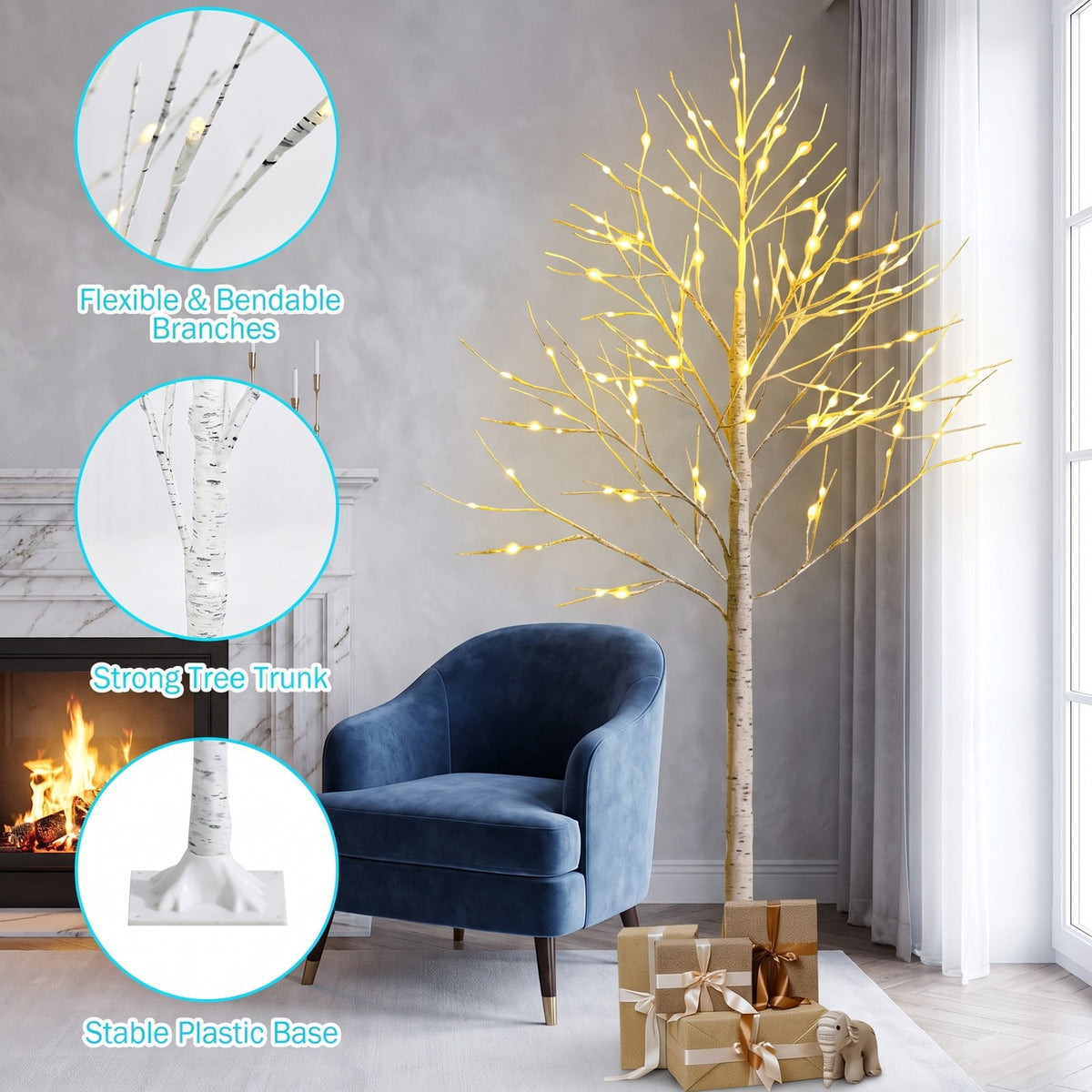 Airfind Pre-lit White Twig Birch Tree for Christmas Holiday with LED Lights-6 ft, metal plastic Height: 4/5/6 ft Frame, White