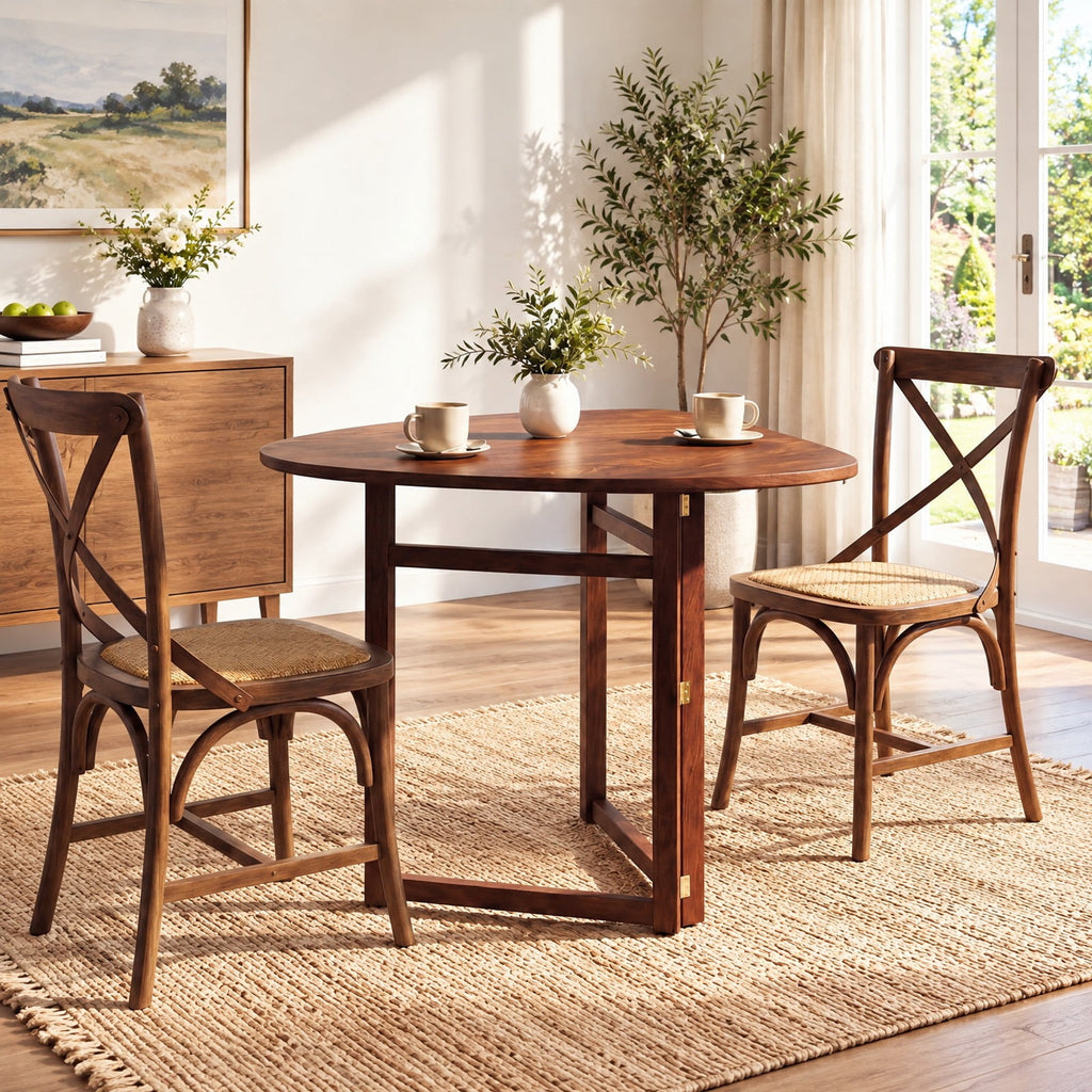 Airfind Foldable Dining Table 31.5 Inch Triangular Small Kitchen Table for 2, 130 lbs Capacity, Rubber Wood MDF Frame, 31.5 Inch x 31.5 Inch x 29.5 Inch Footprint