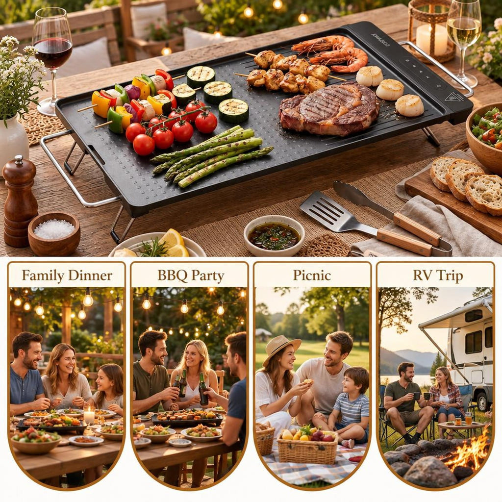 Airfind 1300W Indoor Electric Grill featuring Removable Touch Panel, Die Cast Aluminum Stainless Steel Frame, 23.5 Inch x 11.02 Inch x 2.95 Inch Footprint, Black