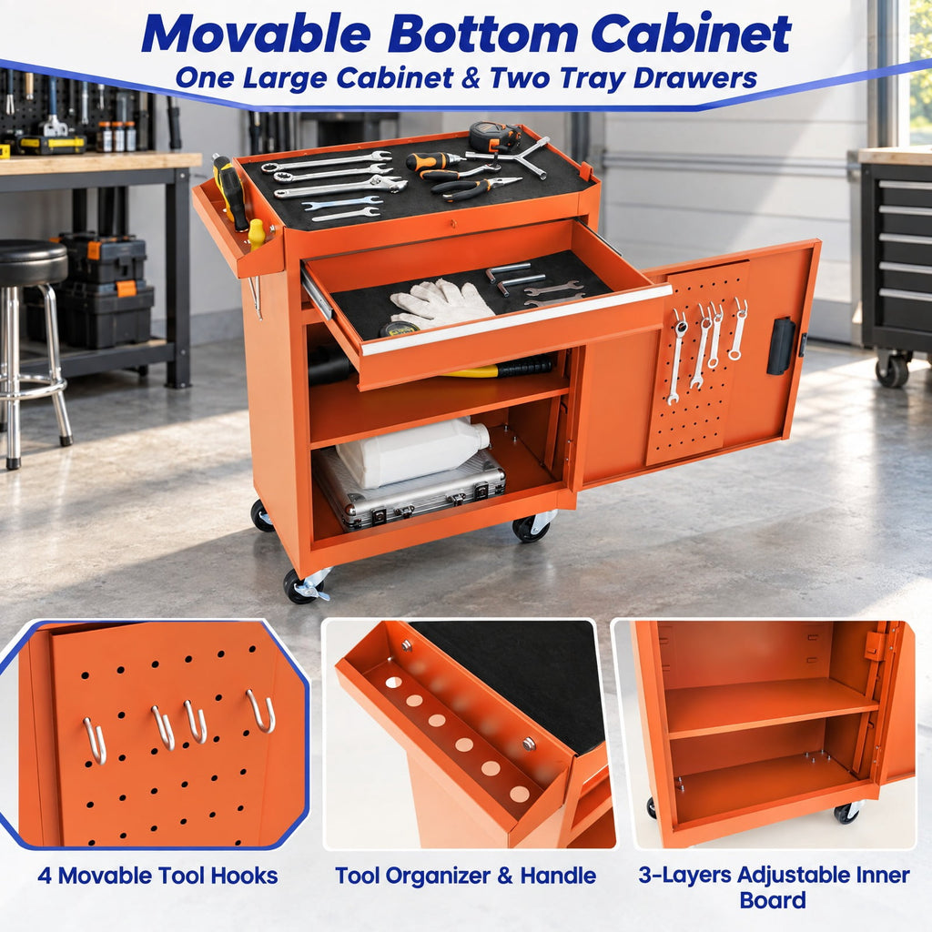 Airfind 2-in-1 Rolling Tool Chest with 5 Sliding Lockable Drawers, 220.5 lbs Capacity, Steel rubber-plastic synthetic Frame, Orange