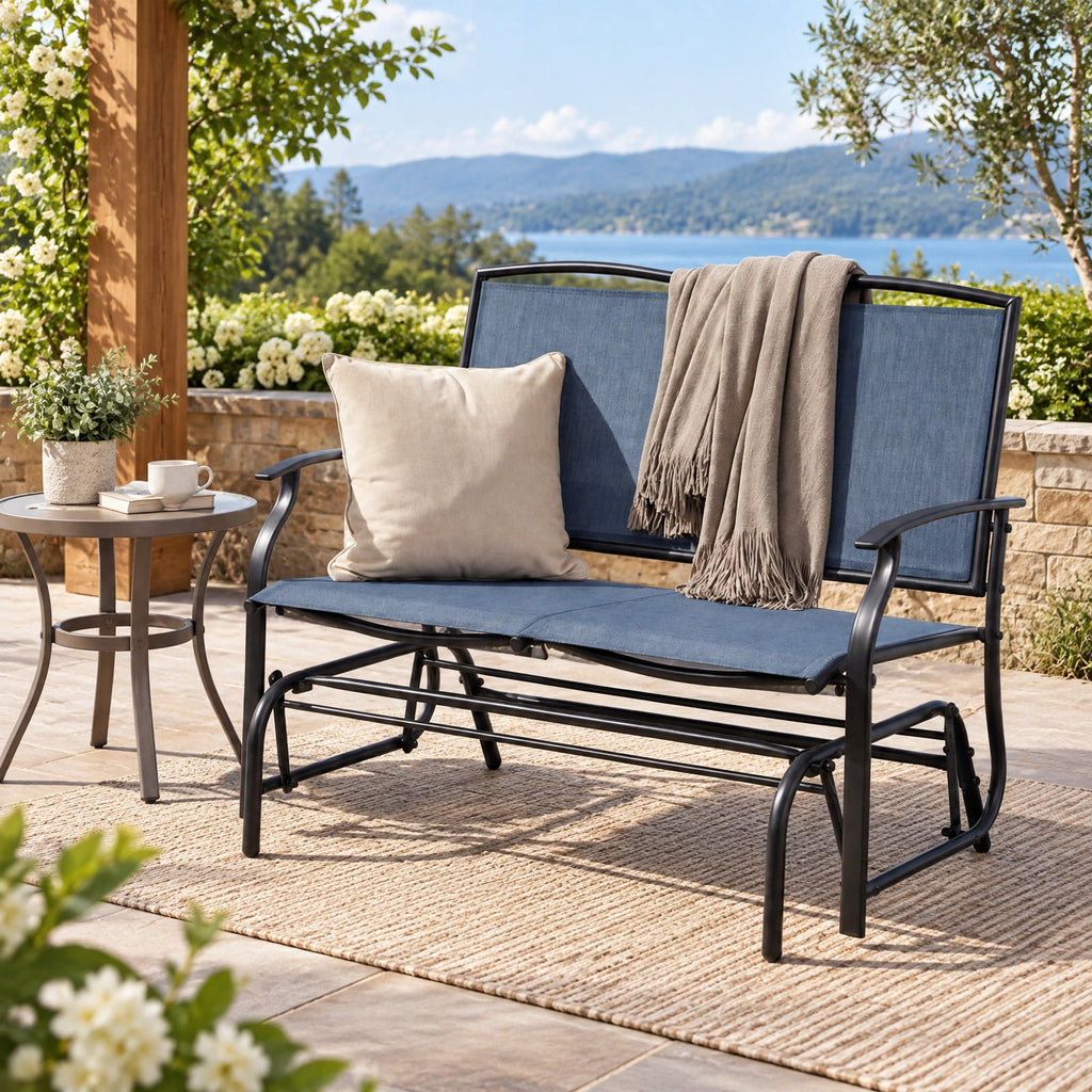 Airfind Iron Patio Rocking Chair for Outdoor Backyard and Lawn, 396 lbs Product weight: 23.5 lbs Capacity, Steel and textilene Frame, Navy