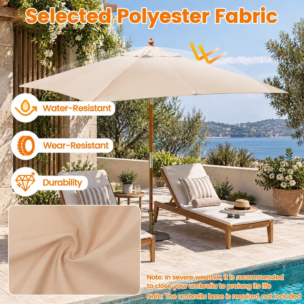 Airfind 7 Feet Outdoor Rectangular Patio Umbrella with 3 Adjustable Heights, Fabric Hardwood Bamboo Frame, 7 x 5.5 x 7.7 ft Umbrella Footprint