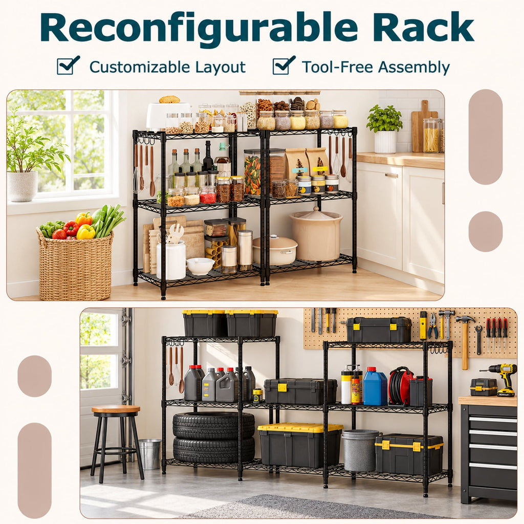 Airfind 3-Tier Metal Storage Shelving Unit Set of 2 with V-Shaped Wire Rack, 450 lbs Capacity, Metal Frame, Black