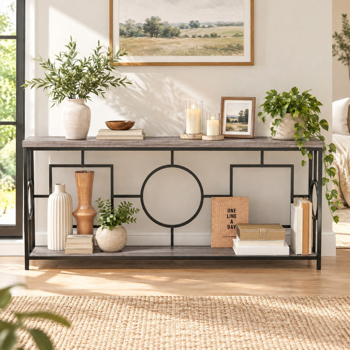 Airfind 2-Tier Faux Marble Top Console Table with Storage Shelf for Hallway, 110 lbs Capacity, MDF Metal Frame, Brown