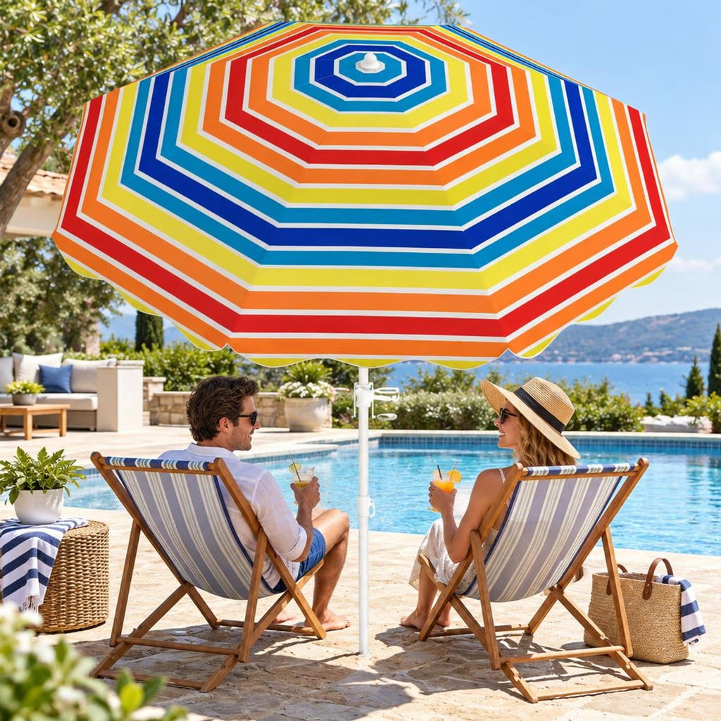 Airfind 6.5 FT Beach Umbrella UPF 50+ with Sand Anchor for Garden Pool, Polyester Fabric Metal Aluminum Alloy PP Frame, Blue Stripe