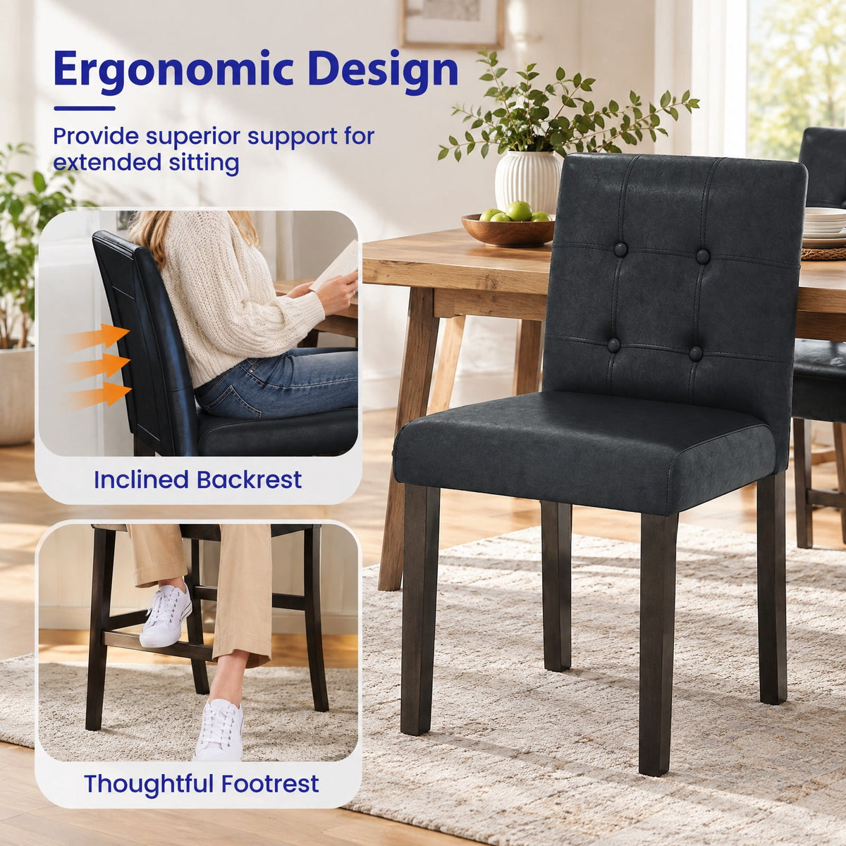 Airfind PVC Dining Leather Bar, Set of 4, Stools with Solid Wood Legs-29 inch, 353 lbs Capacity, PVC rubber wood Frame, Wood, Natural
