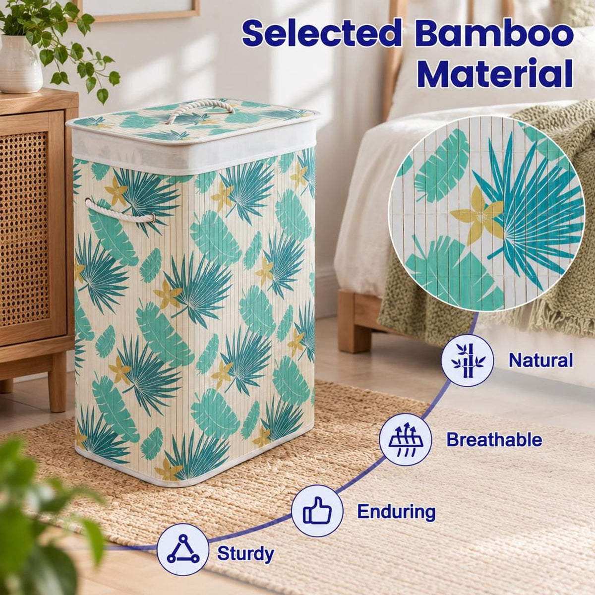 Airfind 19 Gal Bamboo Clothes Hamper with Removable Liner and Portable Handles, 33 lbs Capacity, Bamboo Polyester Cotton Metal Engineered Wood Frame