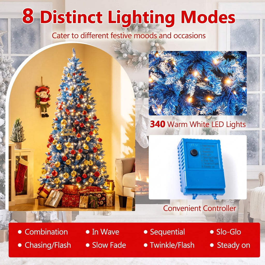 Airfind 6/7/8/9 FT Artificial Christmas Tree with 767 Snowy Branch Tips-7 FT, PVC Metal Frame, 3.1 x 6 ft Footprint, Blue