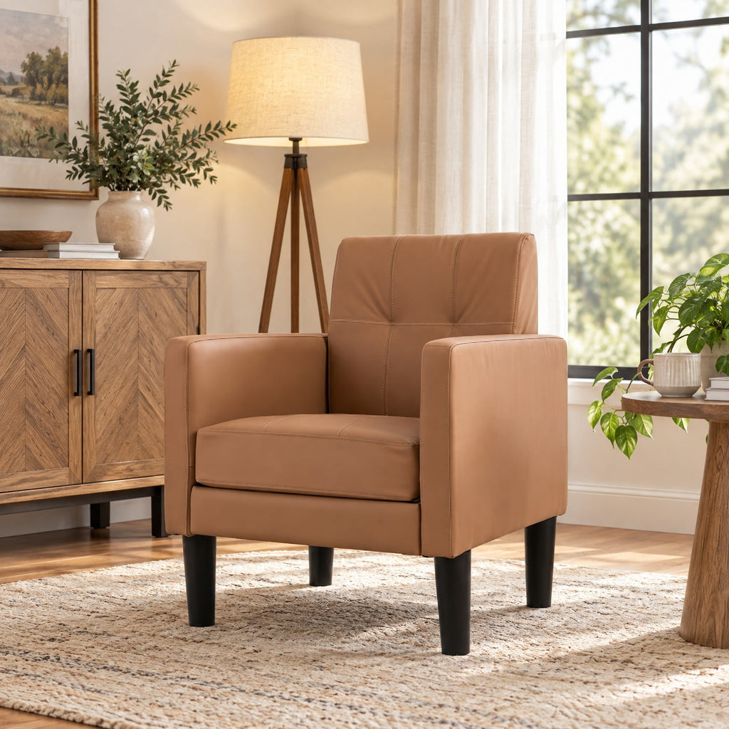 Airfind PU Leather Modern Accent Chair with Removable Seat Cushion, 350 lbs Capacity, PU Leather Sponge Plywood Plastic Frame, Brown