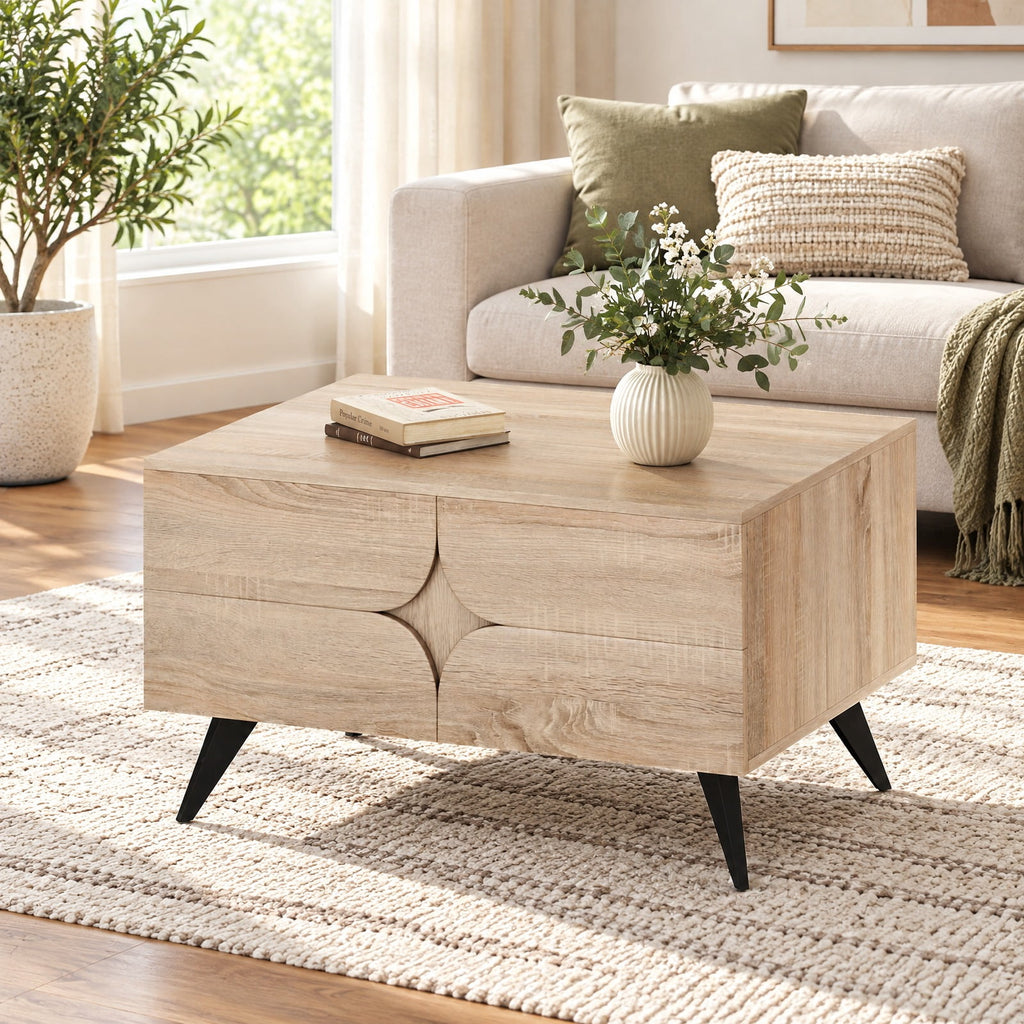 Airfind Farmhouse Accent Modern Coffee Table with Storage for Living Room Bedroom, 88 lbs Capacity, MDF Plastic Frame, Natural