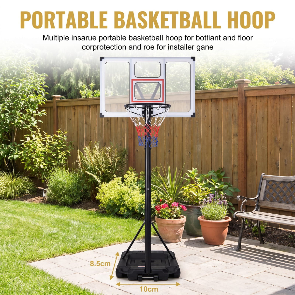 Airfind Portable Basketball Hoop with 4.1 to 10 Foot Adjustable Height Shatterproof PC Backboard and Heavy Duty Fillable Base for Adults, Black