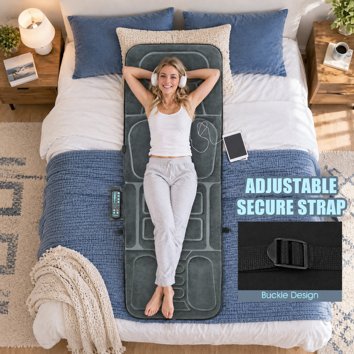 Airfind Foldable Massage Mat with Heat and 10 Vibration Motors, Polyester memory foam Frame, 65 x 25.5 Footprint, Gray