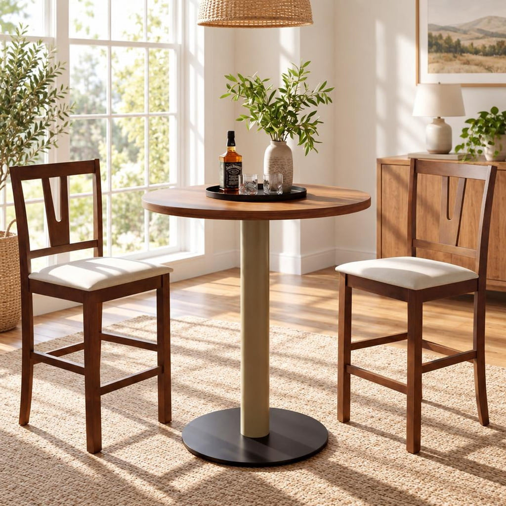 Airfind Counter Height Bar Stools with Contoured V-back-set of 2, Stool 330 lbs Capacity, Rubber Wood Faux Linen Fabric Sponge Frame, Unspecified