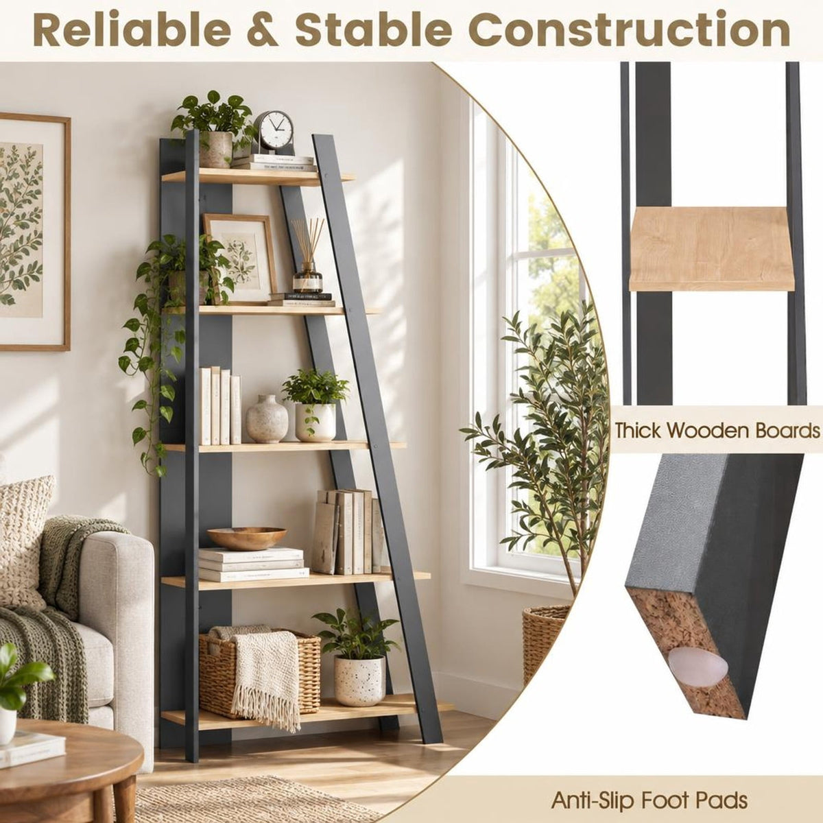 Airfind 5-Tier Modern Bookshelf Narrow Vertical Display Shelf for Small Space, Shelf 51 lbs Total Capacity, Engineered Wood Frame, Gray