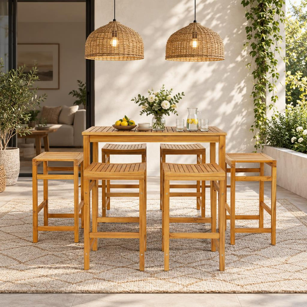 Airfind Rectangular Indoor and Outdoor Bar Height Table for Garden, 45 x 24 x 39.5Weight Footprint, TeakMaterial Acacia WoodOverall