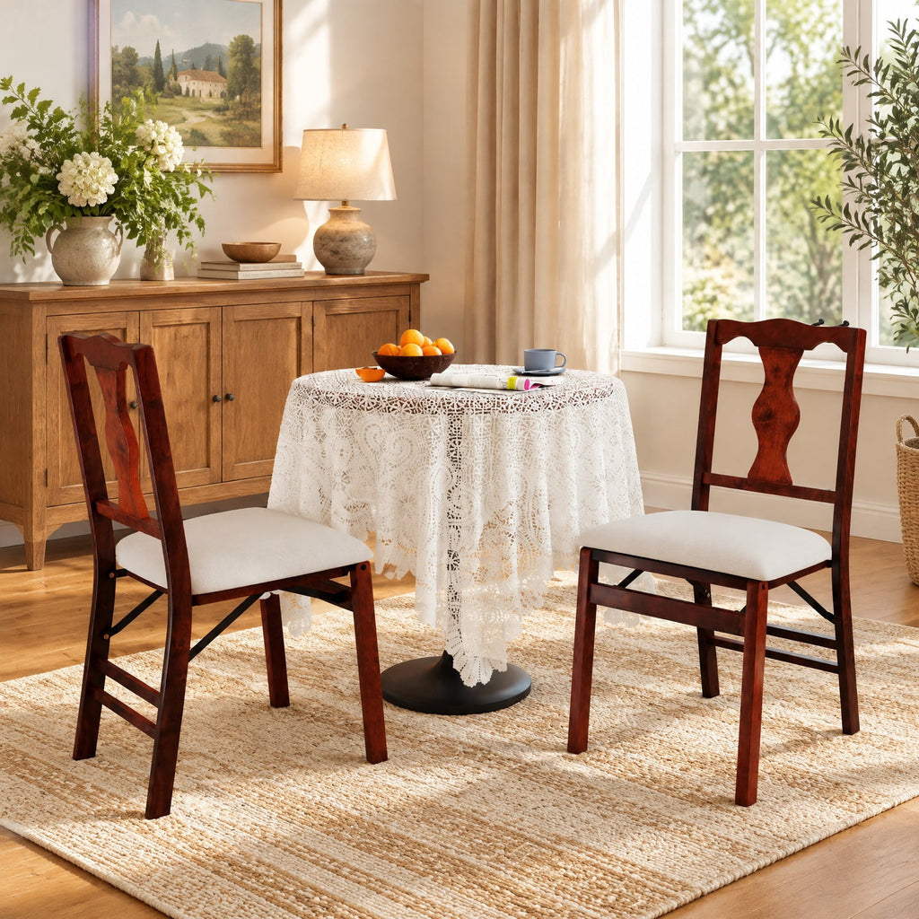 Airfind Folding Chairs Set of 2 Upholstered Dining Chairs with Comfy Padded Seats, 375 lbs Capacity, Rubber Wood Plywood Linen Fabric Sponge Frame