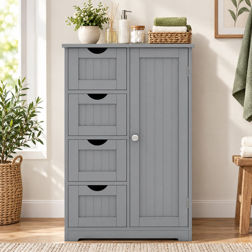Airfind Standing Indoor Wooden Cabinet, with 4 Drawers, 143 lbs Capacity, MDF Engineered Wood Frame, 21.5 Inch x 12 Inch x 32.5 Inch Footprint, Gray
