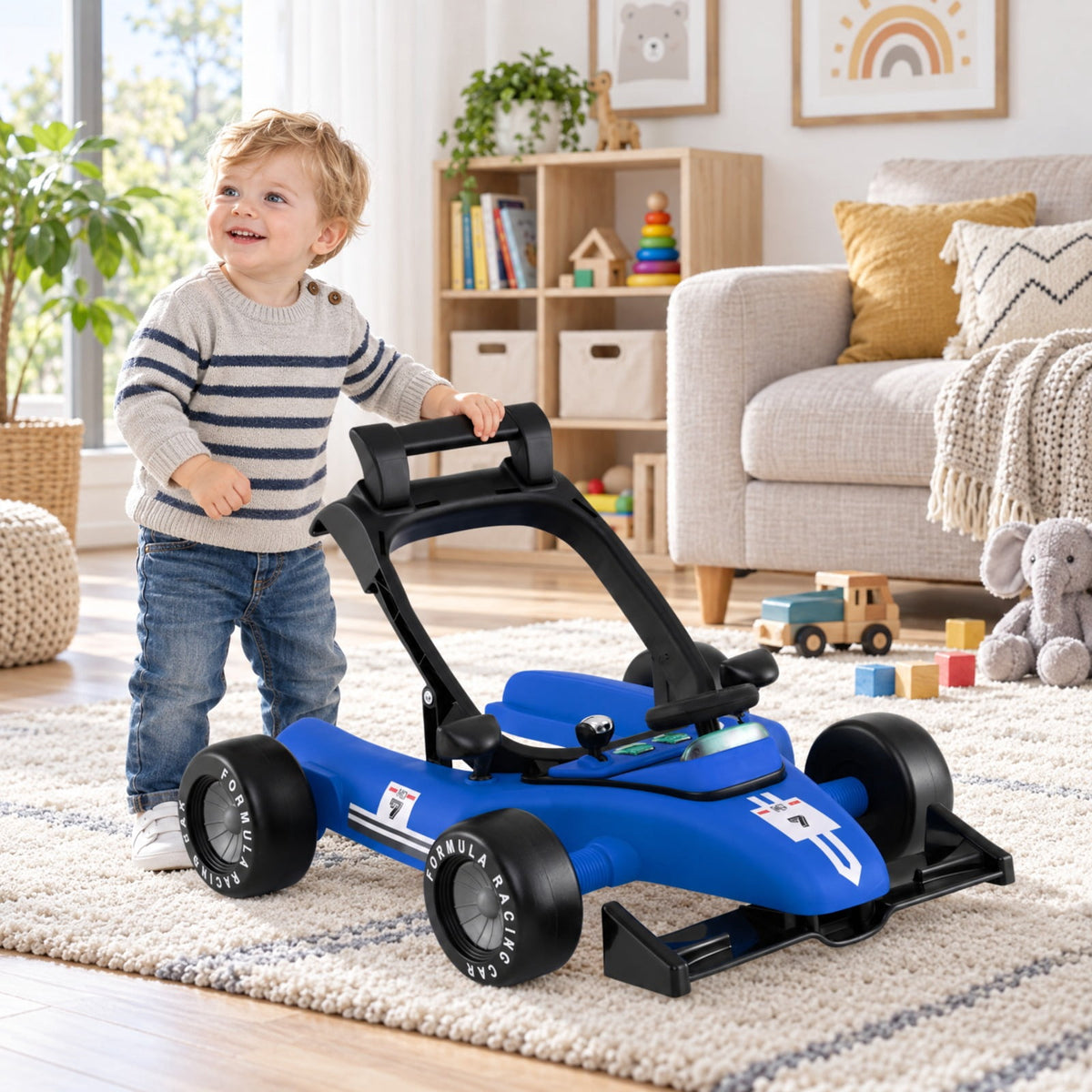 Airfind 4-in-1 Youth Push Walker Activity Center Height Adjustable featuring Music Box, 26.5 lbs Capacity, PP Metal Frame, for 6-18 Months, Blue