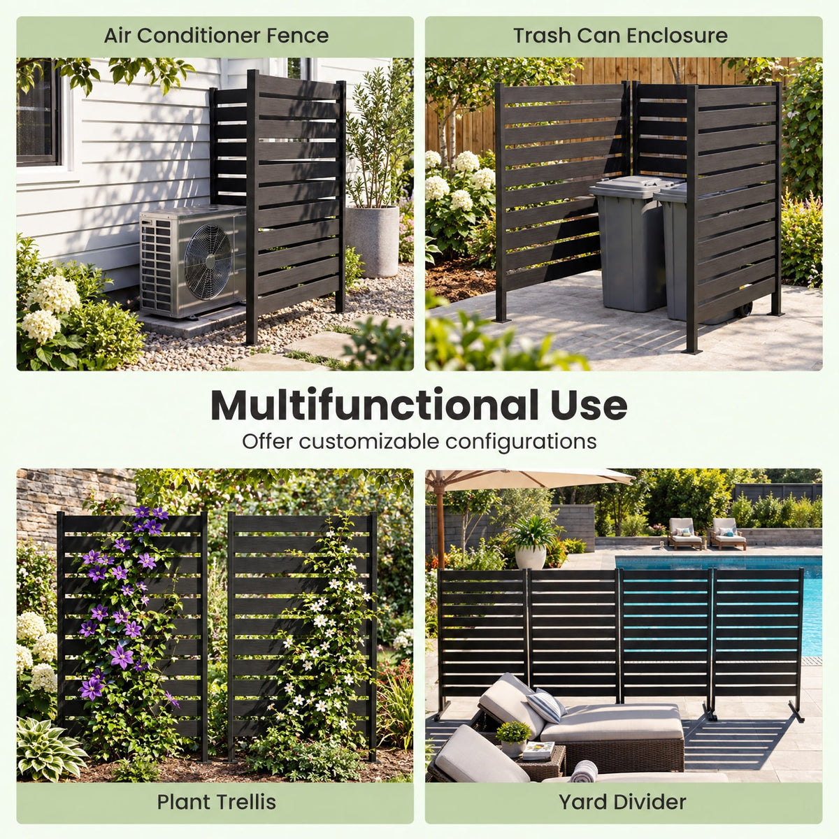 Airfind Outdoor Privacy Screen Fence for Backyard Pool Lawn, HIPS Metal Frame, 25 x 37 x 64 Footprint, Black