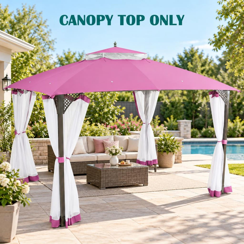 Airfind 10 x 12 Feet Gazebo Replacement Top with Air Vent and Drainage Holes, Polyester Frame, 12 ft x 10 ft Footprint, Pink
