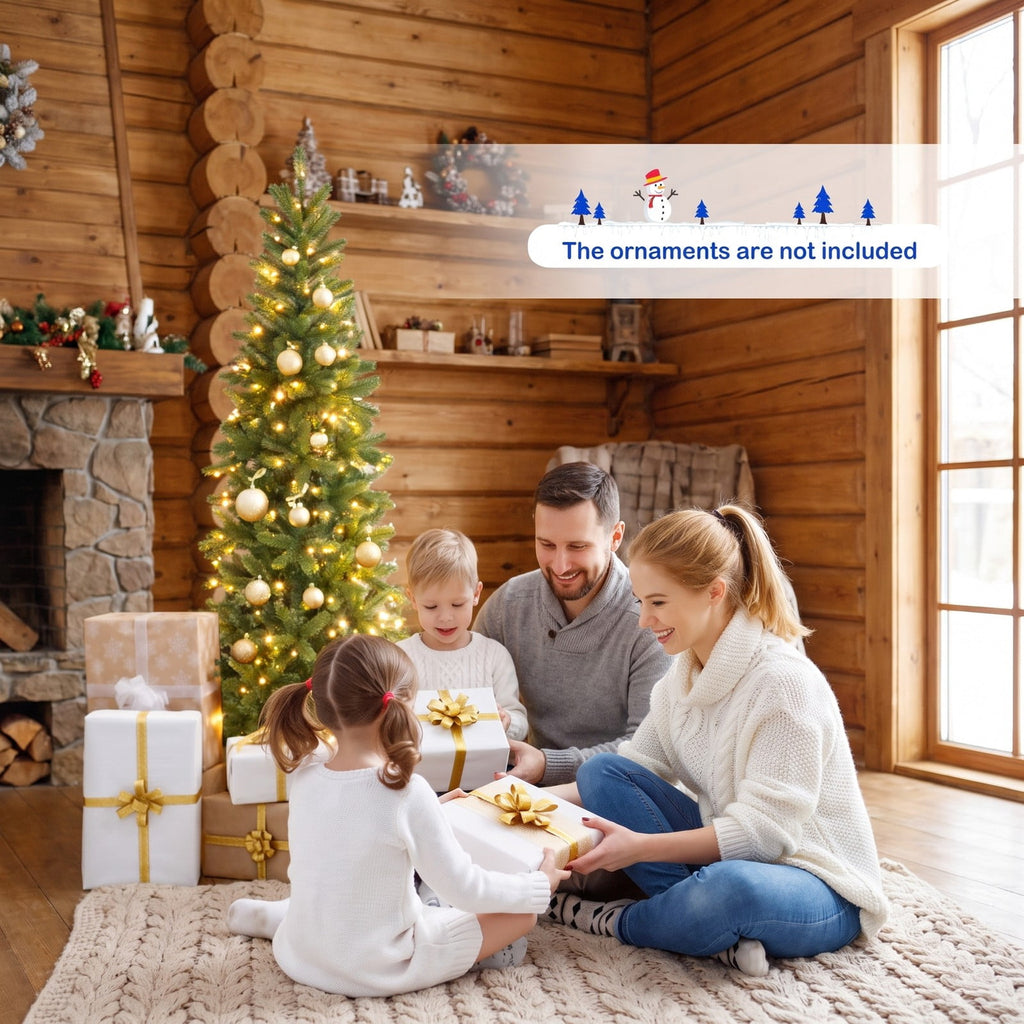 Airfind Pencil Christmas Tree with 180 Warm White and Multi, PVC PE Metal Tree Height 5ft Tree Width 2ft Frame, White