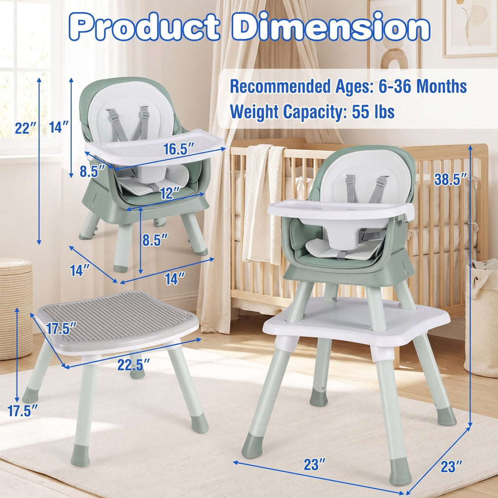 Airfind 6-in-1 Convertible Baby High Chair with Adjustable Removable Tray, 55 lbs, Model AD10030LV
