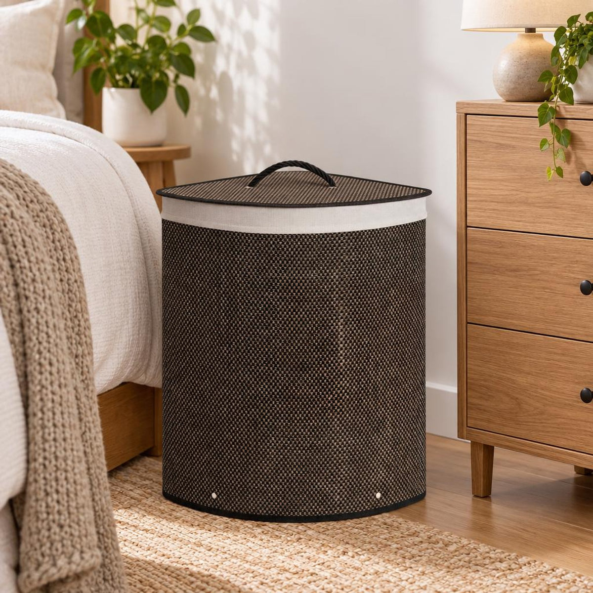 Airfind 15 Gal Capacity Bamboo Laundry Hamper with Removable Liner, 22 lbs Capacity, Bamboo Polyester Cotton Metal Engineered Wood Frame, Black