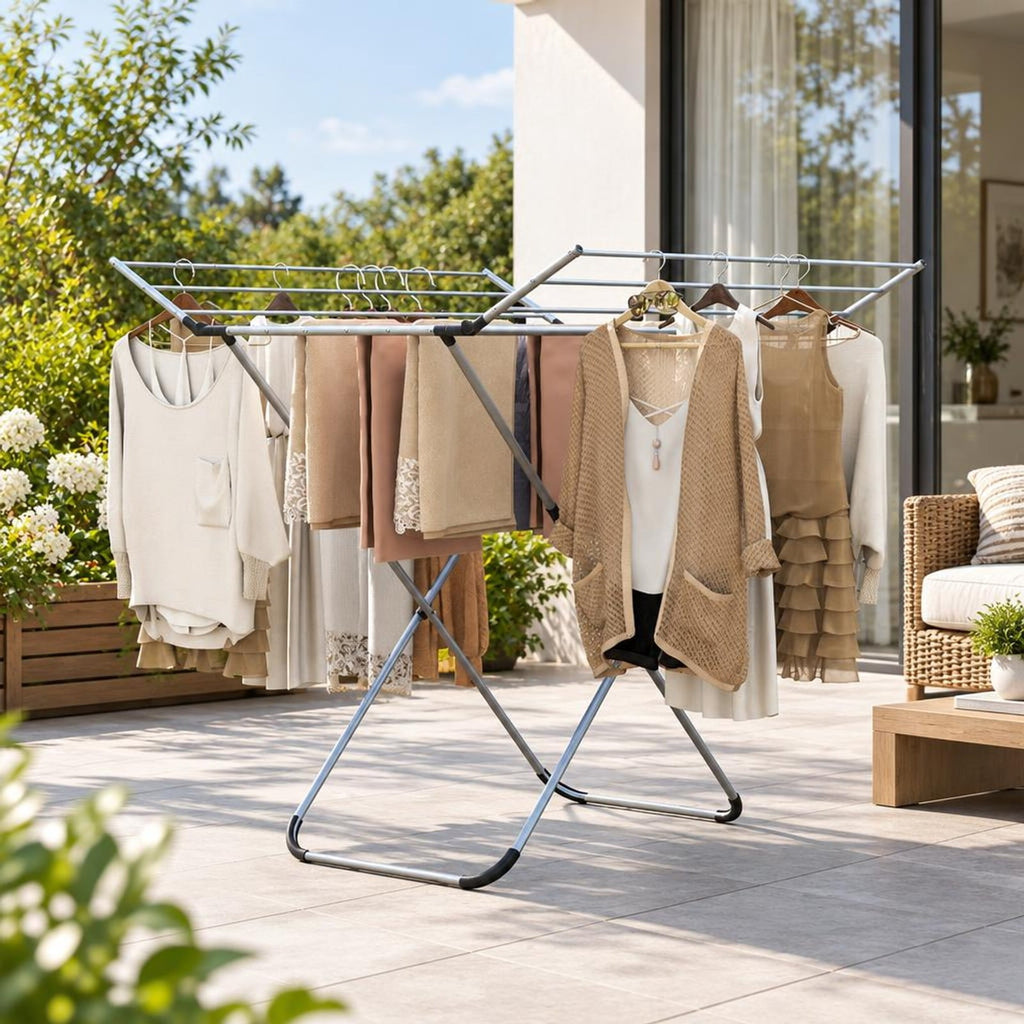 Airfind Folding Aluminum Clothes Drying Rack with 2 Side Wings, 26.5 lbs Capacity, Aluminum Plastic Frame, 41 x 37 x 41 Footprint, Silver